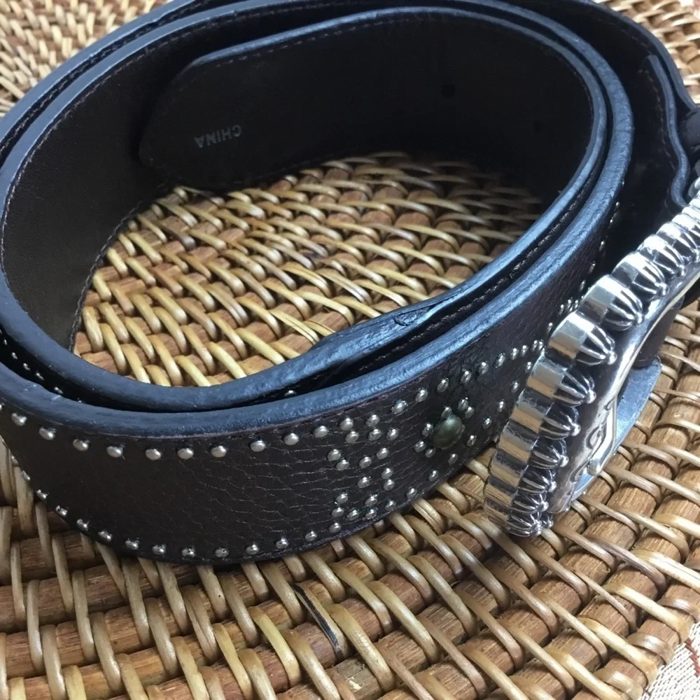 Brighton Brown Leather Belt Studded Leather Size M-L 34